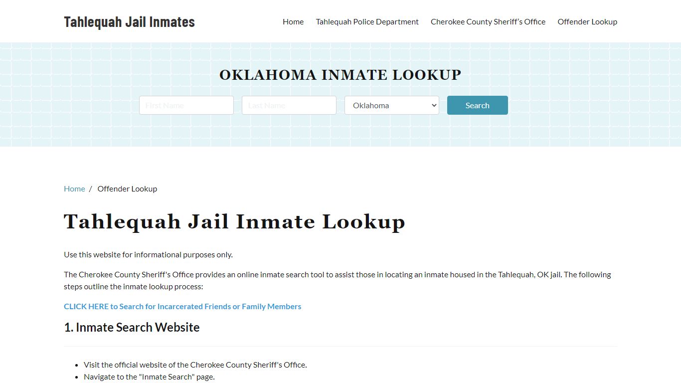 Tahlequah, OK Detainee Lookup