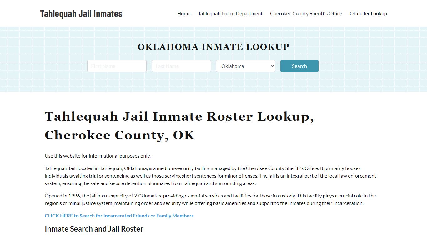 Tahlequah Jail Inmate Roster, Cherokee County, OK, Offender Search